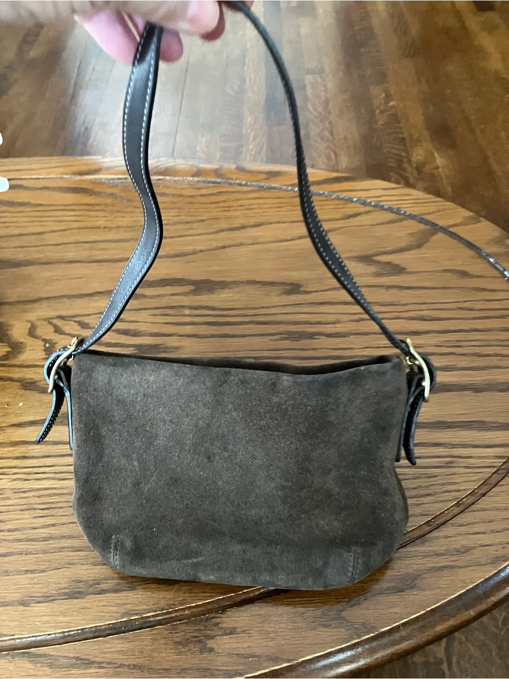 Coach Dark Brown Suede Shoulder Bag with Leather Strap